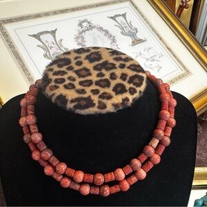 Superb vintage round red jasper and coral red necklace